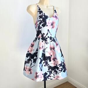 ANGL Floral A-Line Dress Crisscross Back Adjustable Spaghetti Strap